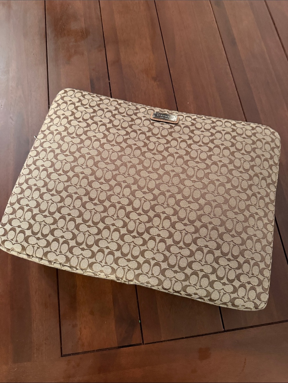 Coach Beige and Brown Signature Canvas Laptop Sleeve new